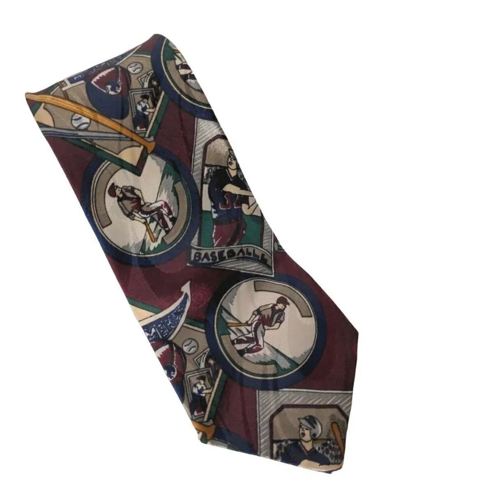 Baseball Sports Ball Bat Cap Pennant Polyester Necktie